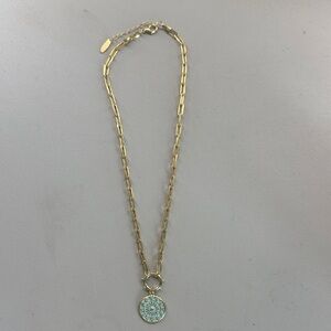 Waterproof Gold and Turquoise Pendant Necklace
